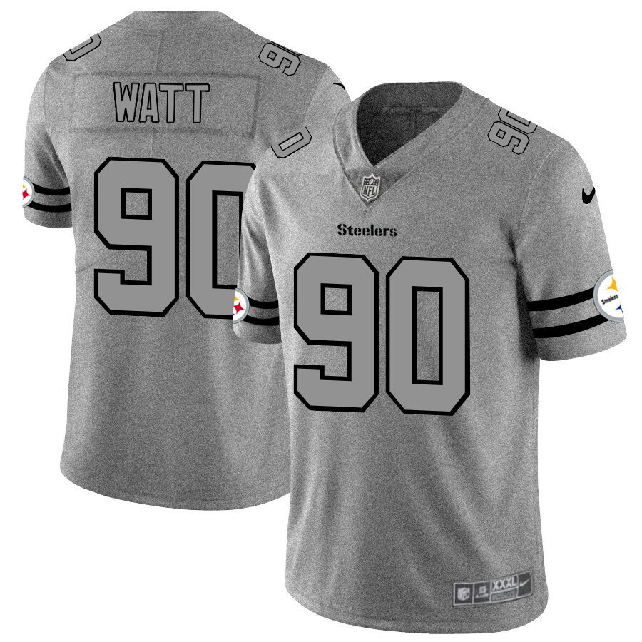 Men's Pittsburgh Steelers #90 T. J. Watt 2019 Gray Gridiron Team Logo Limited Stitched NFL Jersey